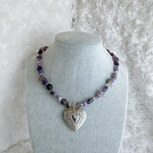 Heart Locket Necklace (Purple)