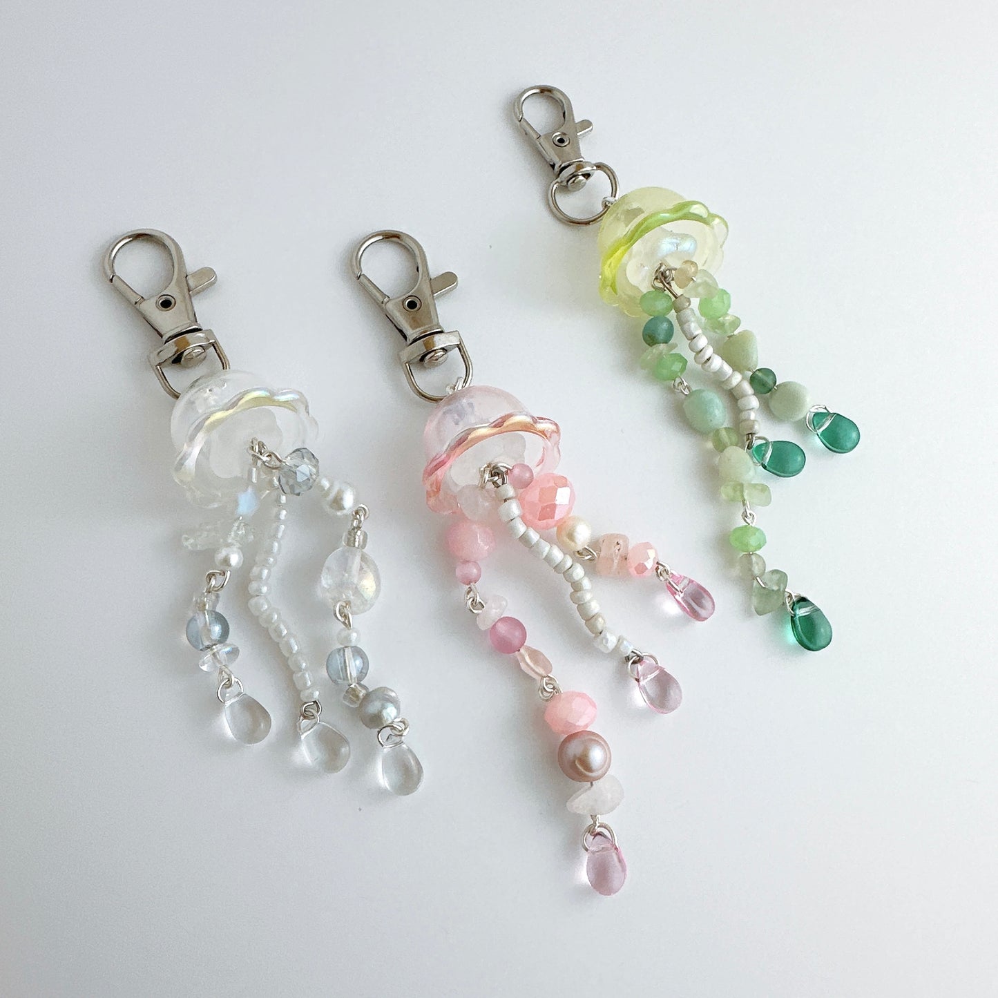 Jellyfish Keychain (white, pink, green)