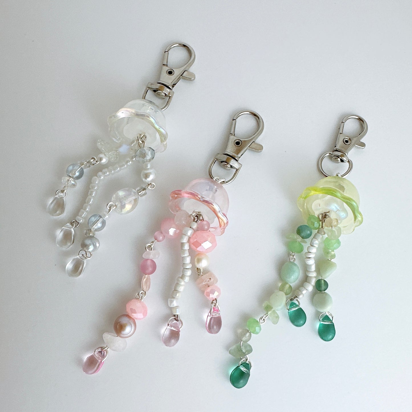 Jellyfish Keychain (white, pink, green)